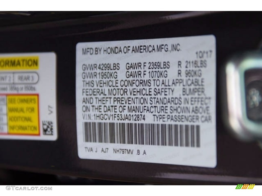 2018 Accord Color Code NH797MV for Modern Steel Metallic Photo #123732836