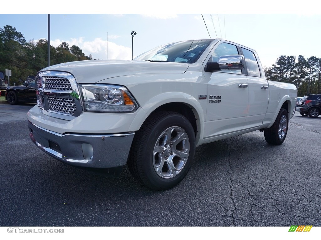 2017 1500 Laramie Quad Cab 4x4 - Pearl White / Canyon Brown/Light Frost Beige photo #3