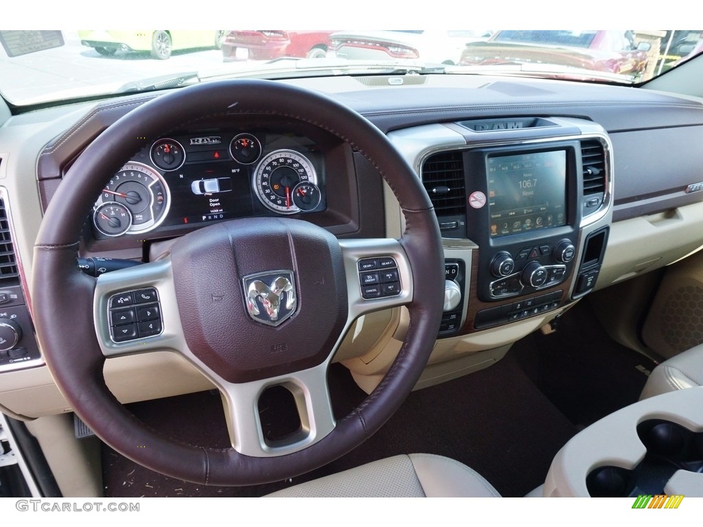 2017 1500 Laramie Quad Cab 4x4 - Pearl White / Canyon Brown/Light Frost Beige photo #10