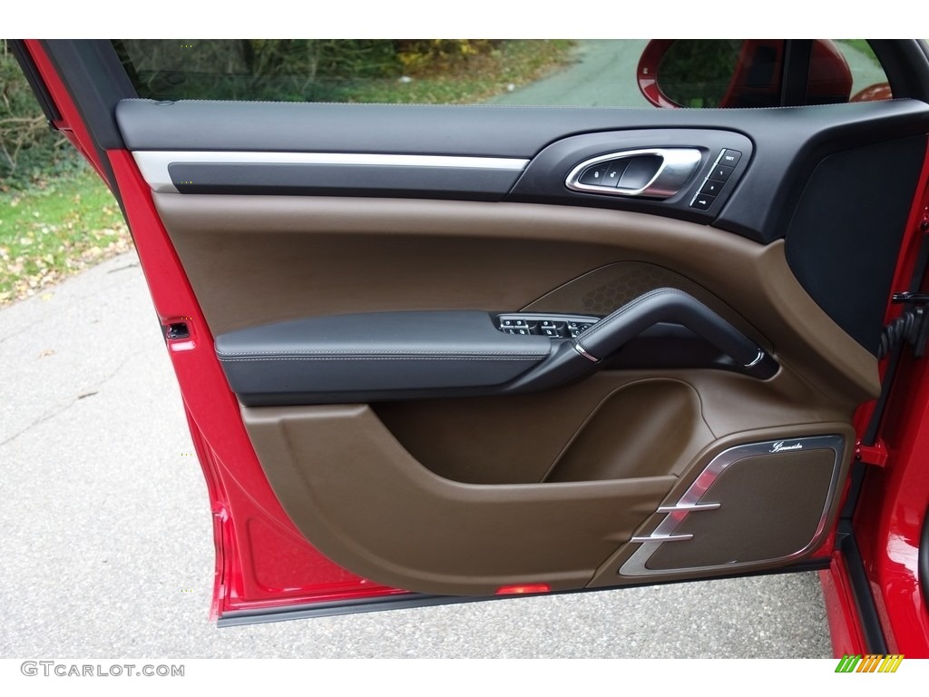 2016 Porsche Cayenne Turbo S Saddle Brown/Black Door Panel Photo #123740939