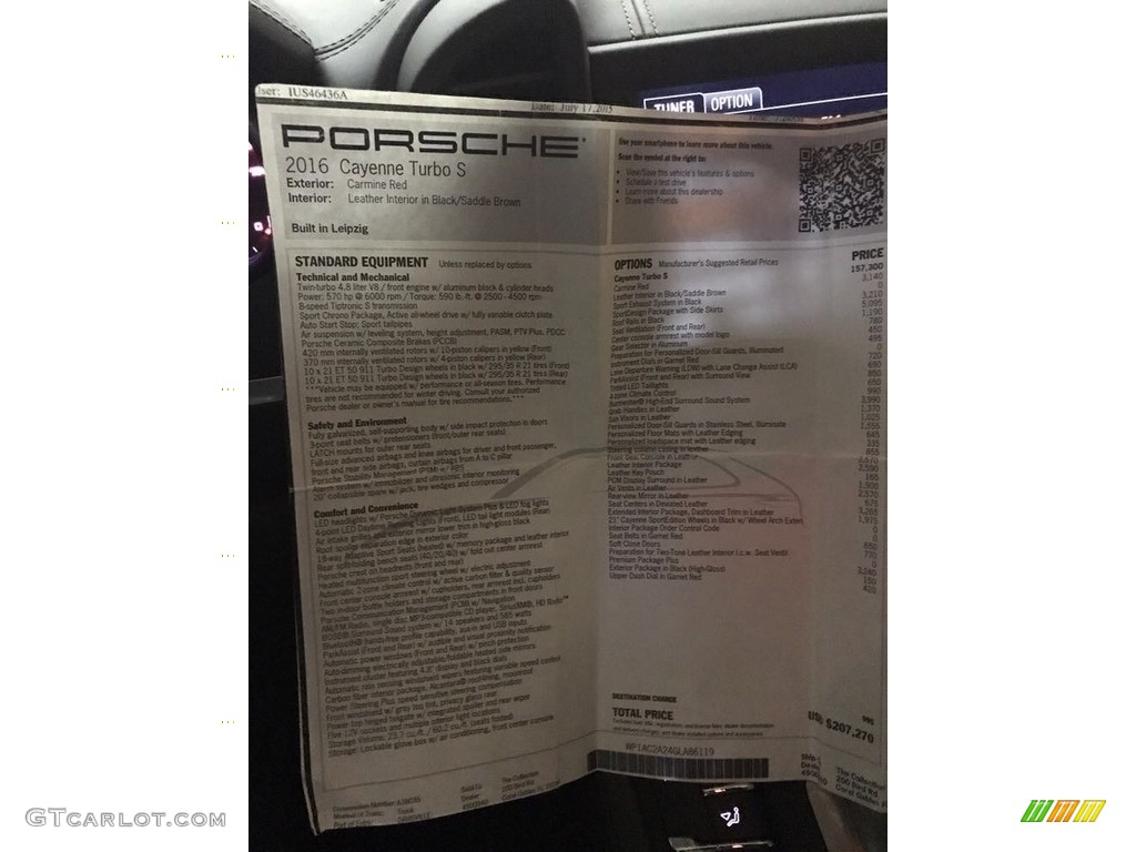 2016 Porsche Cayenne Turbo S Window Sticker Photo #123741536