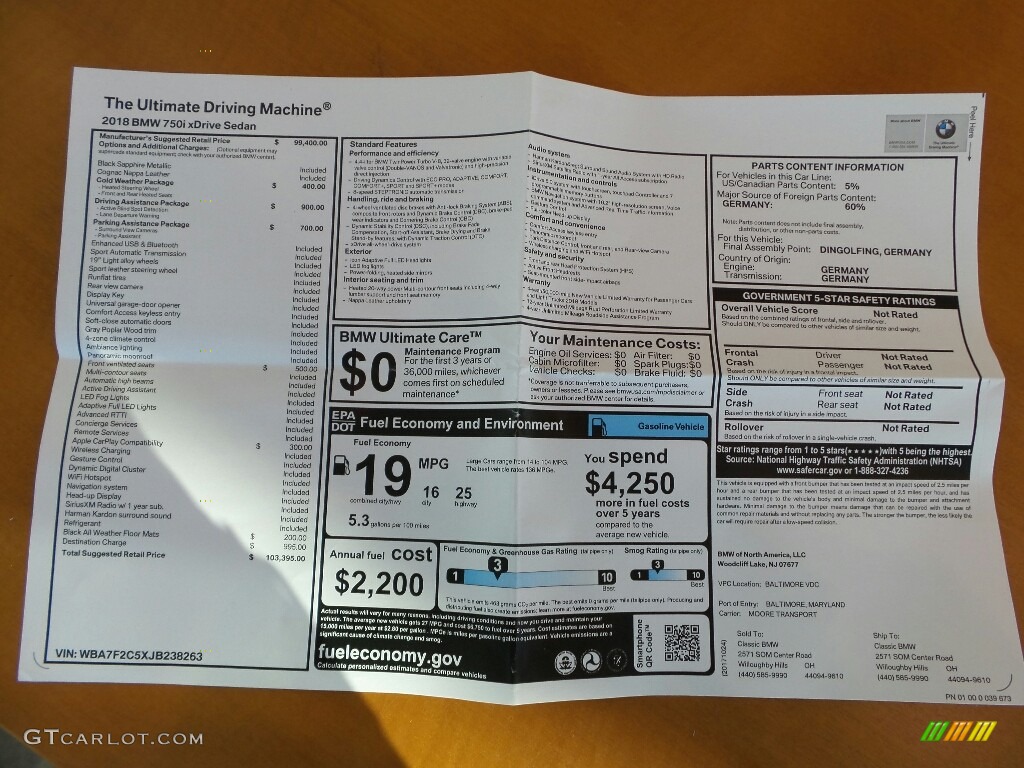 2018 7 Series 750i xDrive Sedan - Black Sapphire Metallic / Cognac photo #6