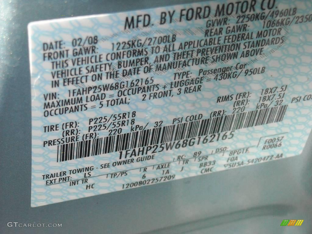 2008 Taurus Color Code LS for Light Ice Blue Metallic Photo #12376846