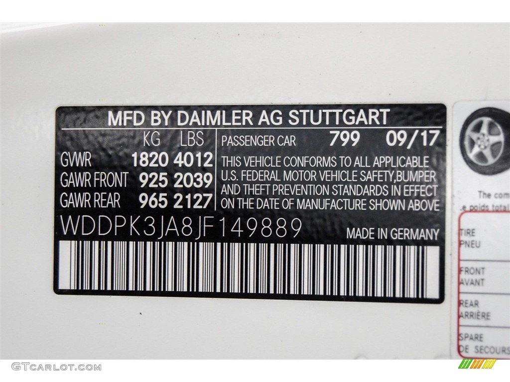 2018 SLC Color Code 799 for designo Diamond White Photo #123776179