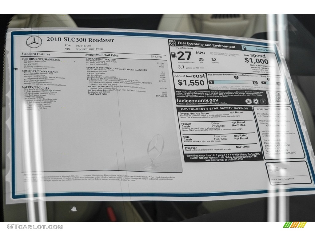 2018 Mercedes-Benz SLC 300 Roadster Window Sticker Photo #123776206