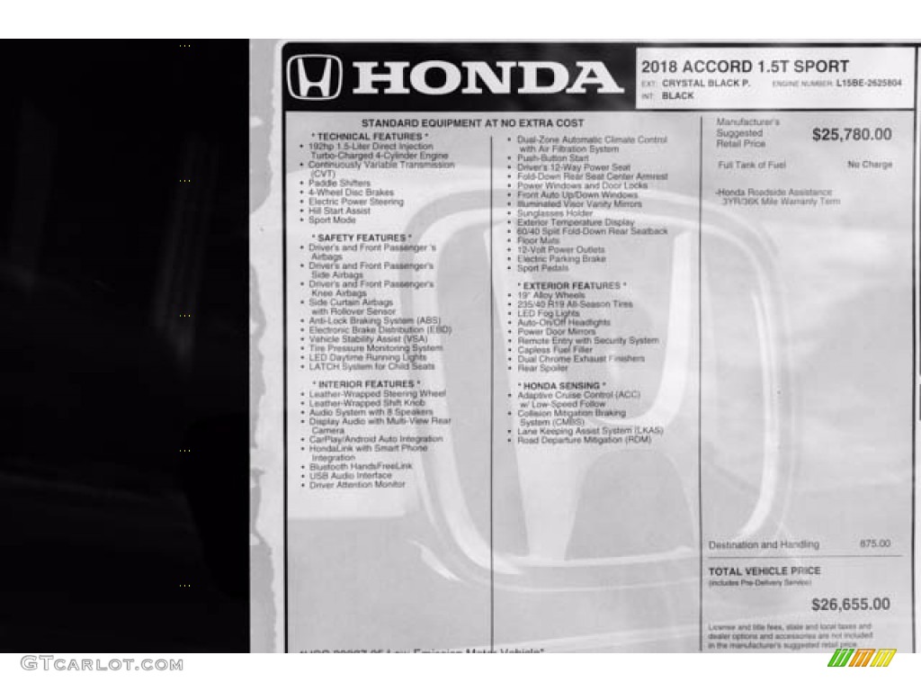2018 Honda Accord Sport Sedan Window Sticker Photo #123782611