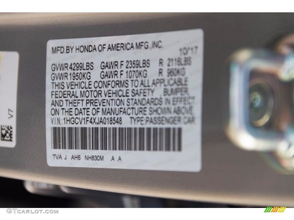 2018 Accord Color Code NH830M for Lunar Silver Metallic Photo #123785188