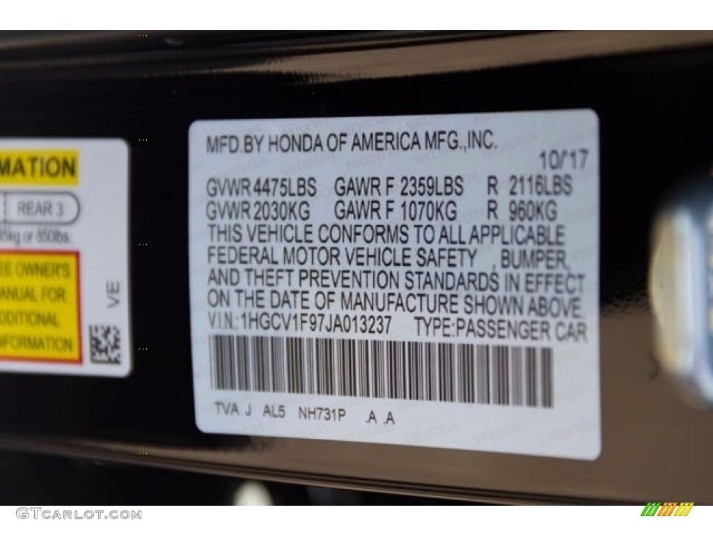 2018 Accord Color Code NH731P for Crystal Black Pearl Photo #123785434
