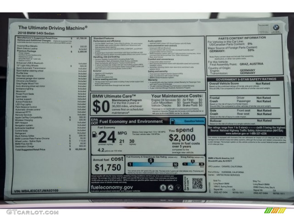 2018 5 Series 540i Sedan - Imperial Blue Metallic / Black photo #10