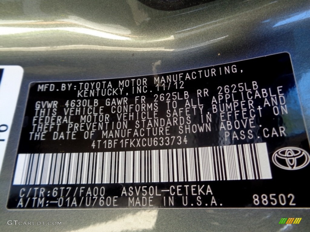 2012 Camry L - Cypress Green Pearl / Ivory photo #90