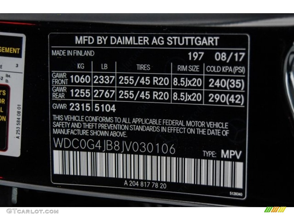 2018 GLC Color Code 197 for Obsidian Black Metallic Photo #123813270