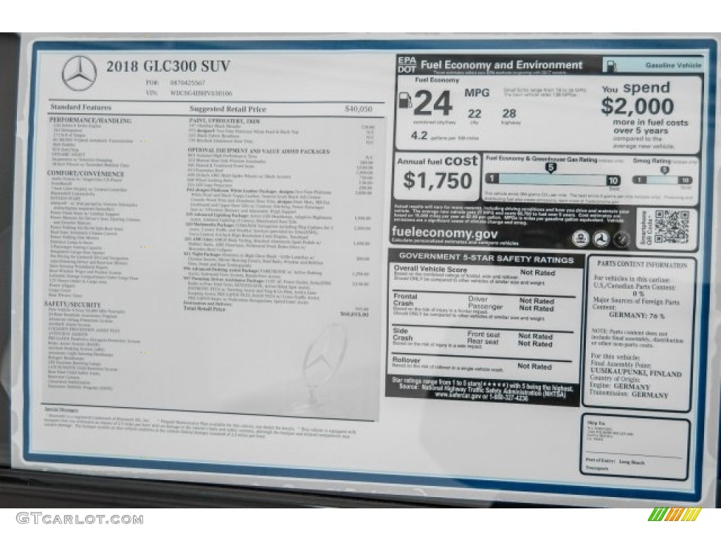 2018 Mercedes-Benz GLC 300 Window Sticker Photo #123813279