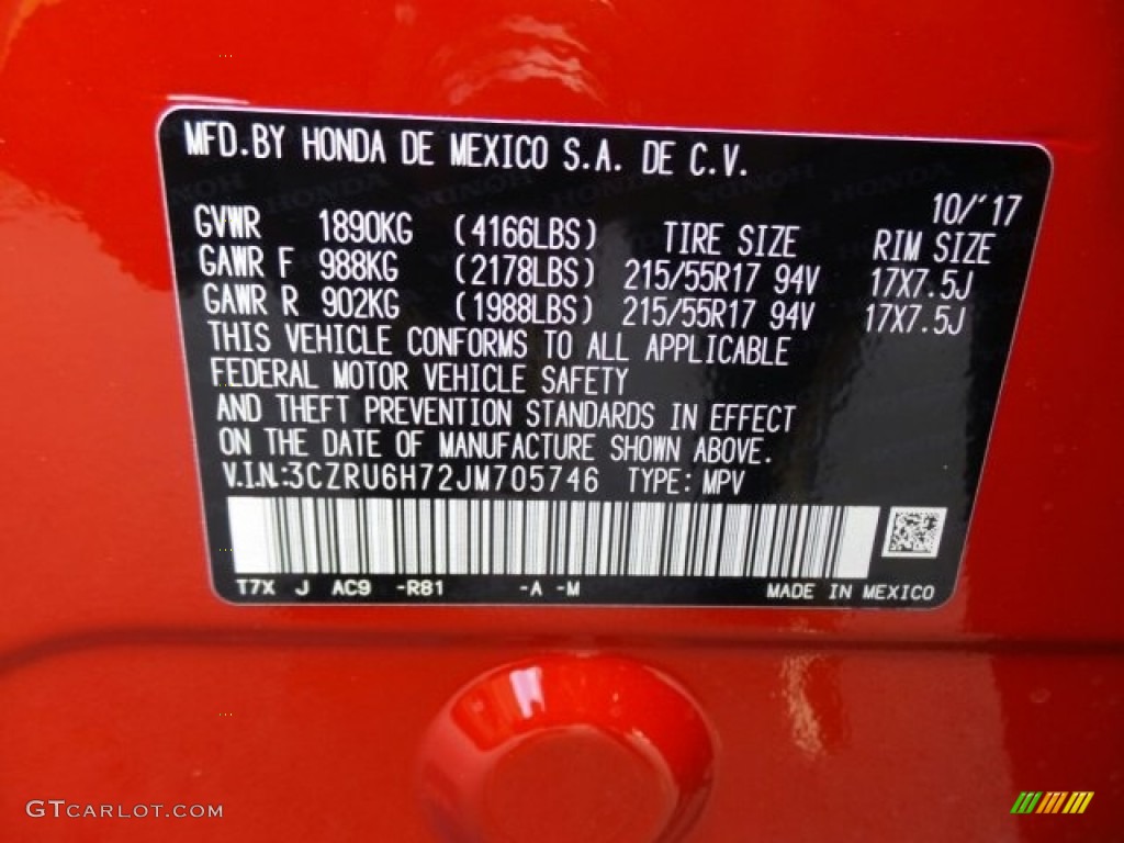 2018 HR-V Color Code R81 for Milano Red Photo #123818136