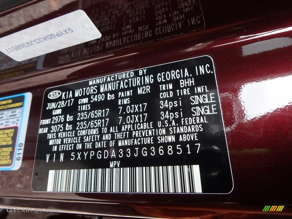 2018 Sorento Color Code M2R for Sangria Photo #123826386
