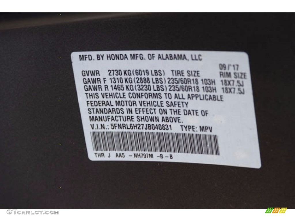 2018 Odyssey Color Code NH797M for Modern Steel Metallic Photo #123827391
