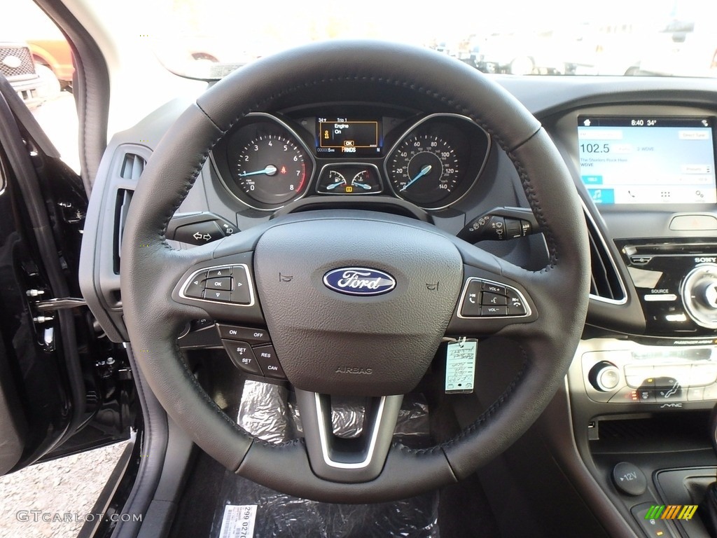 2018 Ford Focus SEL Hatch Charcoal Black Steering Wheel Photo #123843546