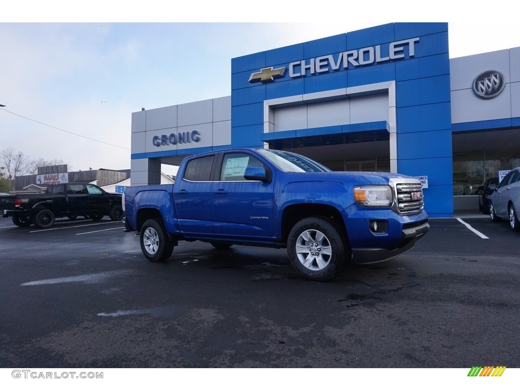 2018 Canyon SLE Crew Cab - Marine Blue Metallic / Jet Black photo #1