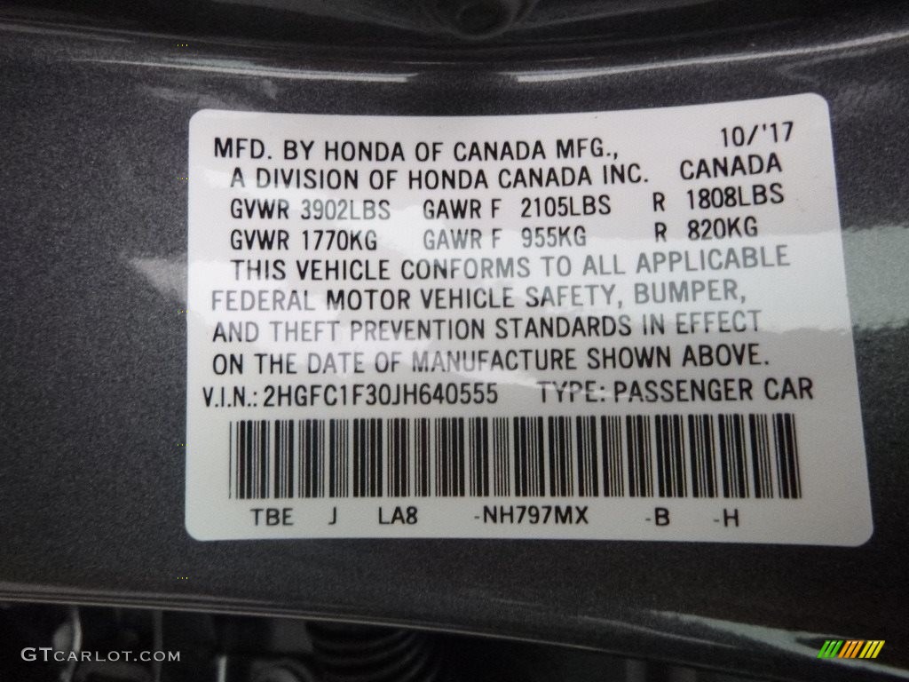 2018 Civic Color Code NH797MX for Modern Steel Metallic Photo #123865423
