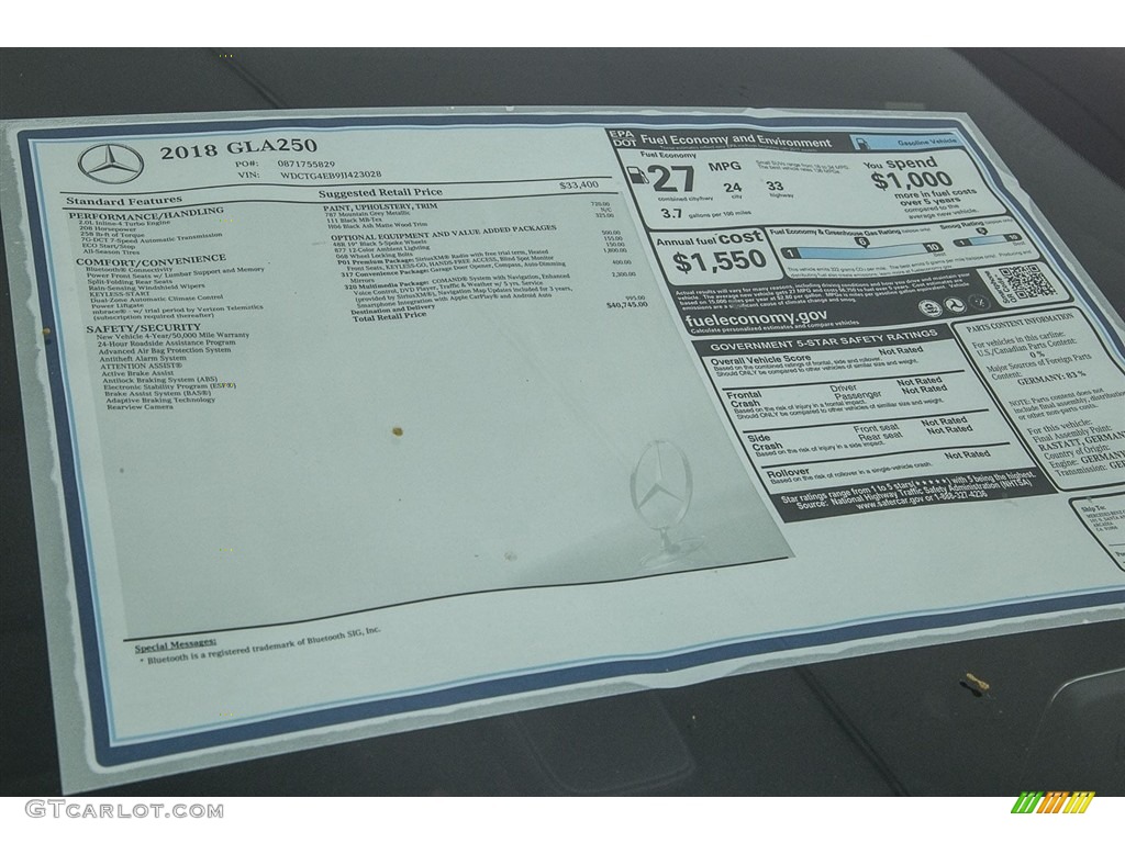 2018 Mercedes-Benz GLA 250 Window Sticker Photo #123876214