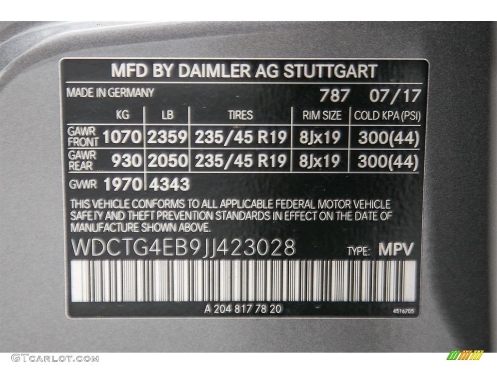 2018 GLA Color Code 787 for Mountain Grey Metallic Photo #123876241