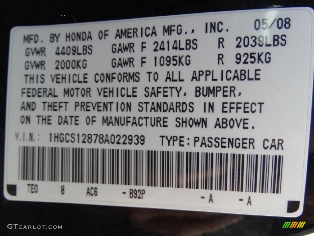 2008 Accord EX-L Coupe - Nighthawk Black Pearl / Black photo #11