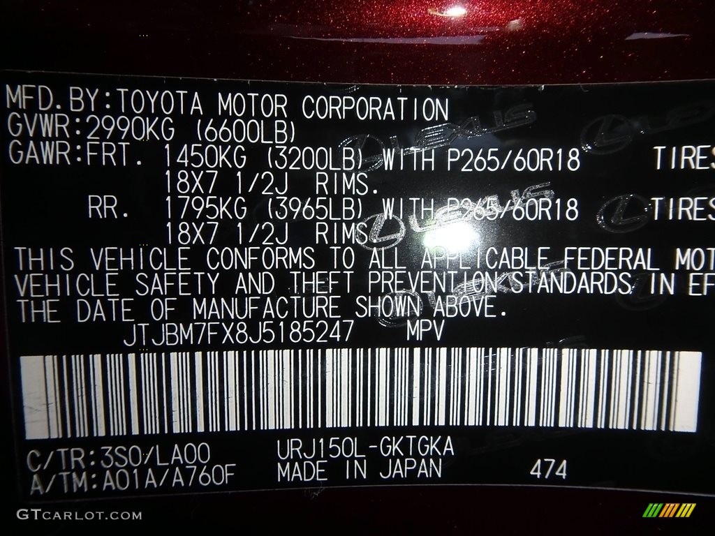 2018 GX Color Code 3S0 for Claret Mica Photo #123902654