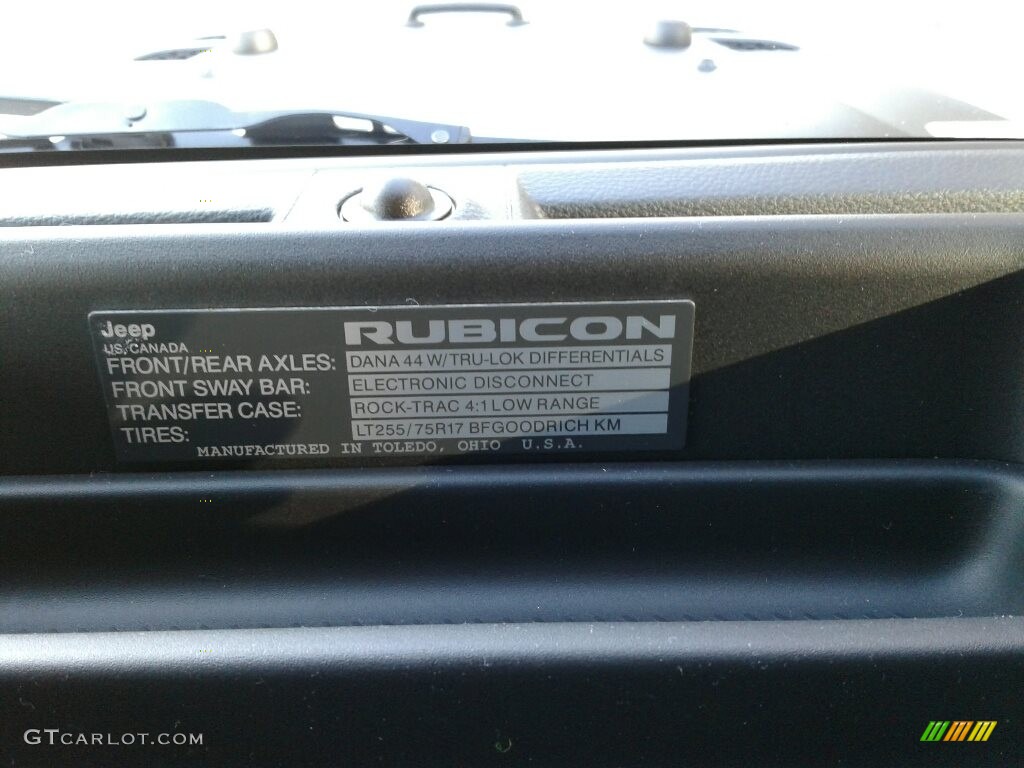 2018 Jeep Wrangler Unlimited Rubicon Recon 4x4 Info Tag Photo #123937633