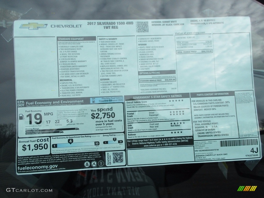 2017 Chevrolet Silverado 1500 WT Regular Cab 4x4 Window Sticker Photos