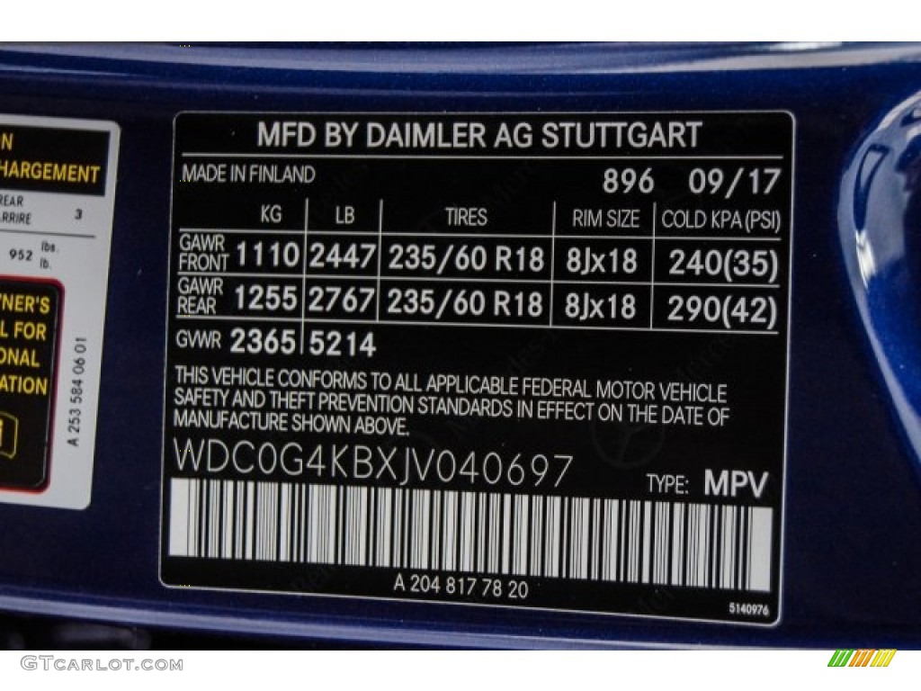 2018 GLC Color Code 896 for Brilliant Blue Metallic Photo #123975607