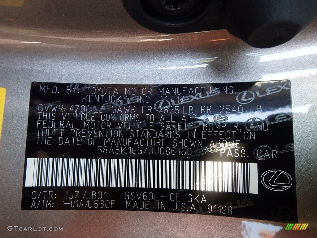 2018 ES Color Code 1J7 for Atomic Silver Photo #124003390