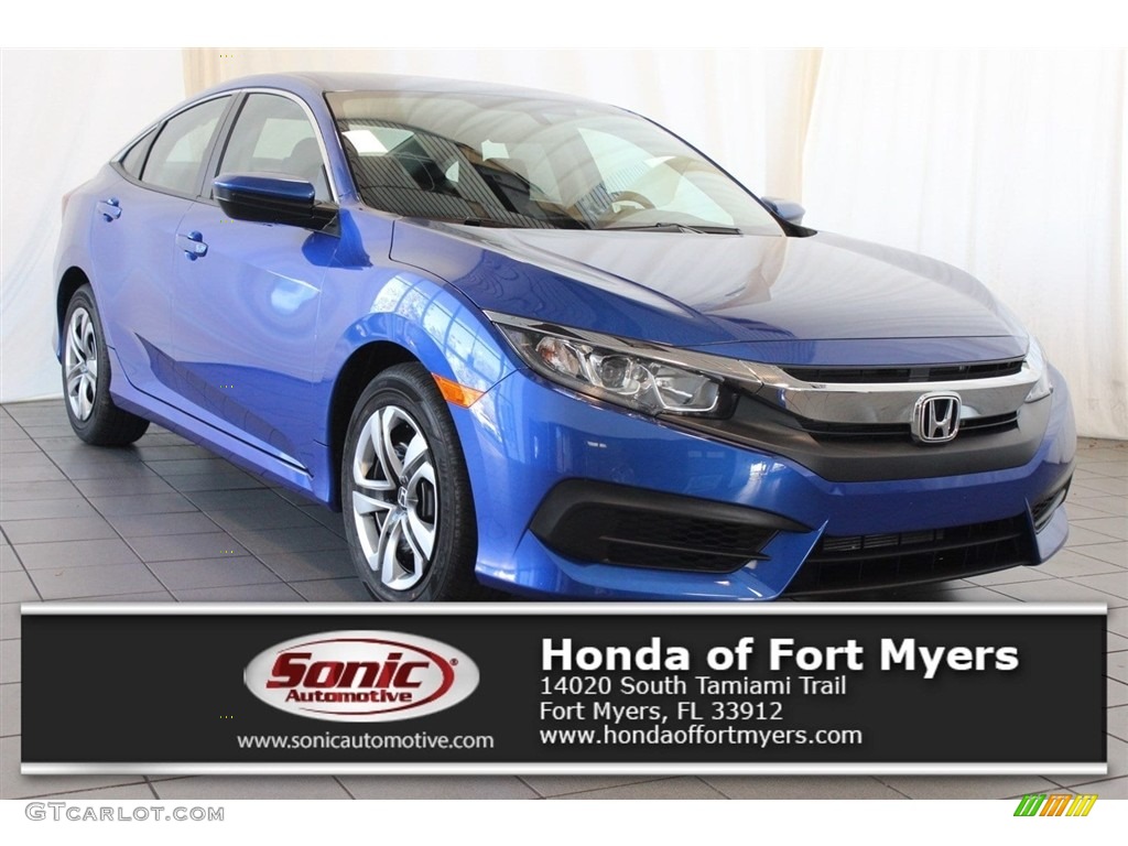 2018 Civic LX Sedan - Aegean Blue Metallic / Black photo #1