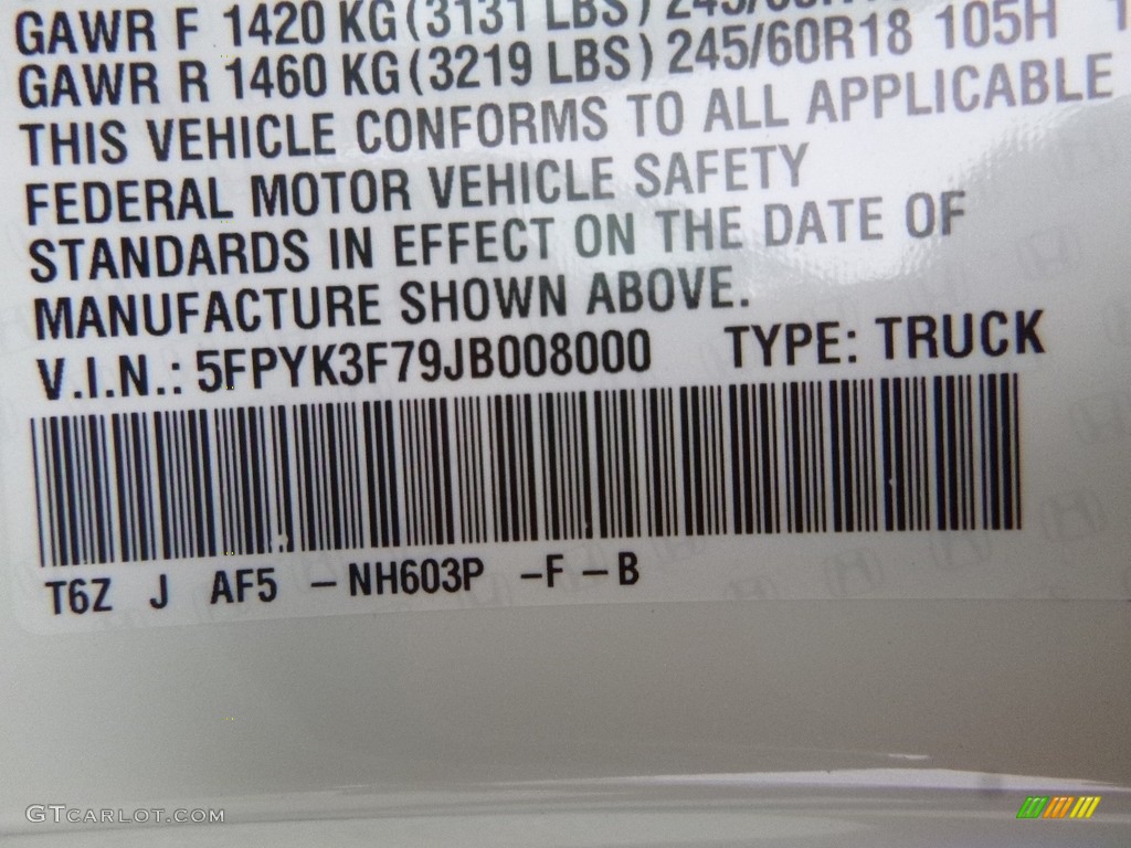 2018 Ridgeline Color Code NH603P for White Diamond Pearl Photo #124026626