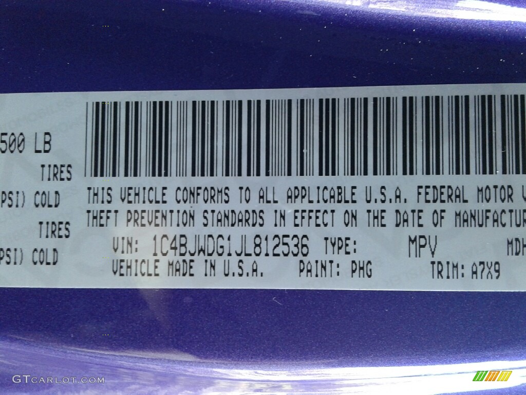 2018 Wrangler Unlimited Color Code PHG for Xtreme Purple Pearl Photo #124032328