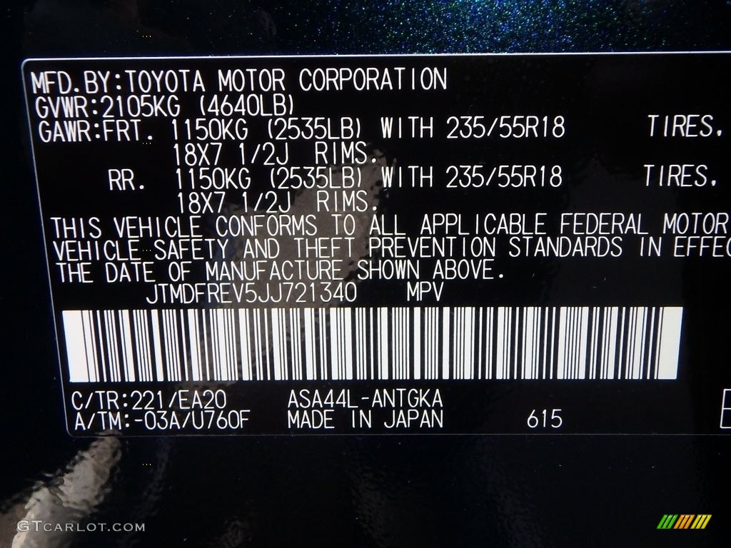 2018 RAV4 Color Code 221 for Galactic Aqua Mica Photo #124062041