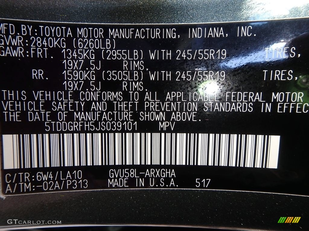 2018 Toyota Highlander Hybrid Limited AWD Color Code Photos