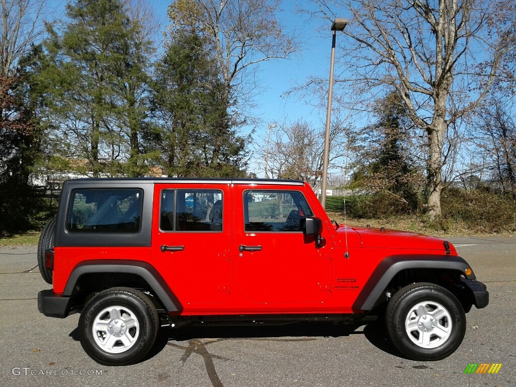 Firecracker Red 2018 Jeep Wrangler Unlimited Sport 4x4 Exterior Photo #124082905