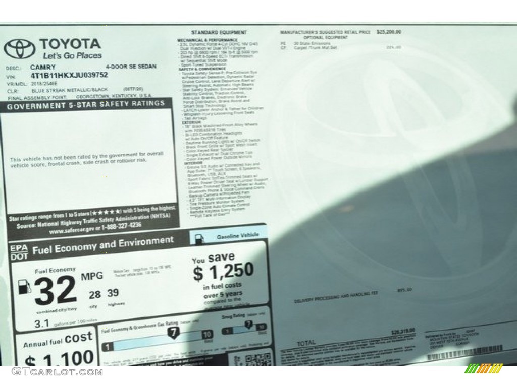 2018 Camry SE - Blue Streak Metallic / Black photo #10