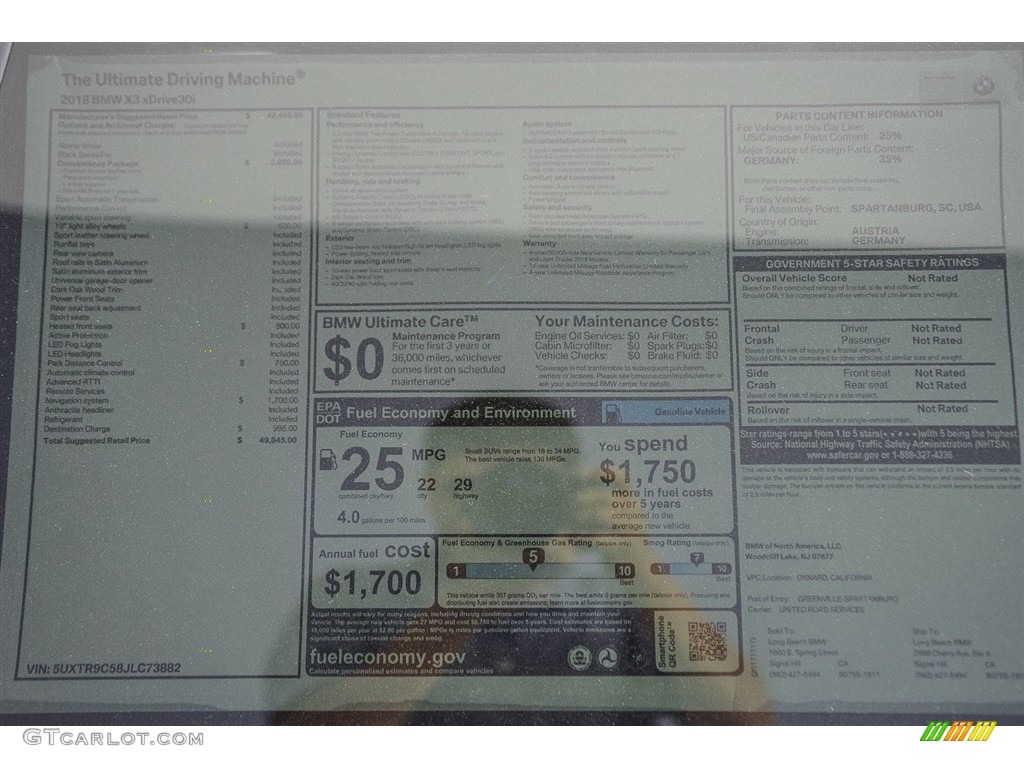 2018 X3 xDrive30i - Alpine White / Black photo #10