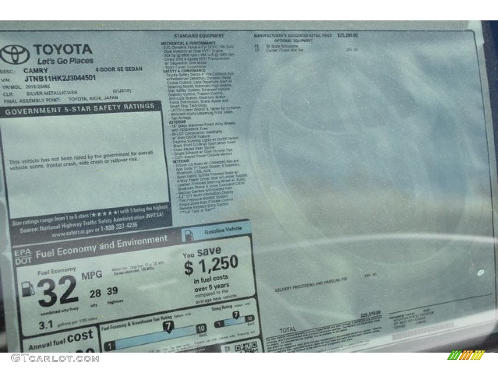 2018 Camry SE - Celestial Silver Metallic / Ash photo #10