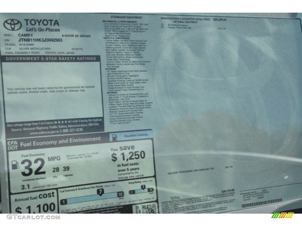 2018 Camry SE - Celestial Silver Metallic / Ash photo #10