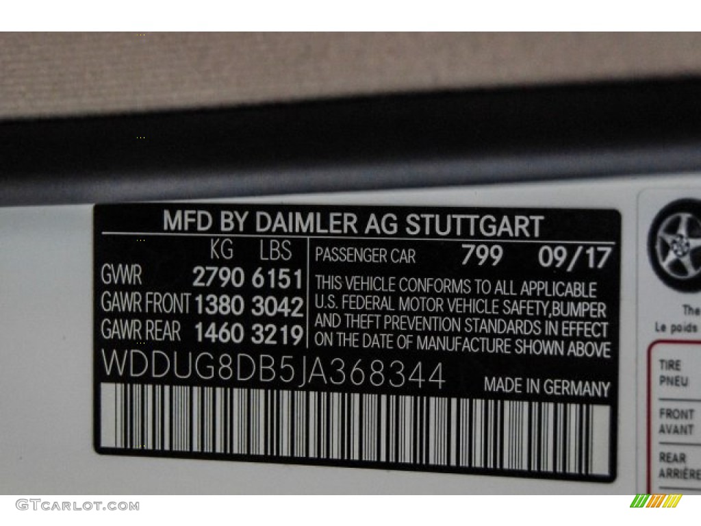 2018 S Color Code 799 for designo Diamond White Metallic Photo #124107394