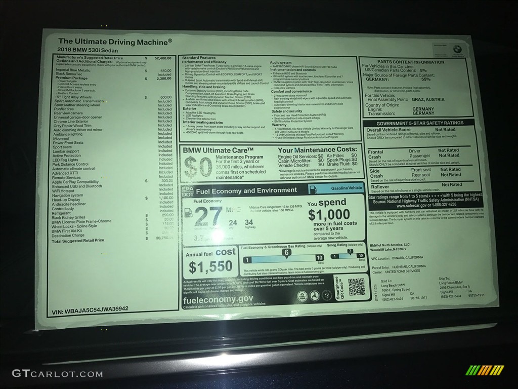 2018 5 Series 530i Sedan - Imperial Blue Metallic / Black photo #10