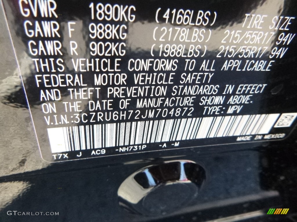 2018 HR-V Color Code NH731P for Crystal Black Pearl Photo #124135483