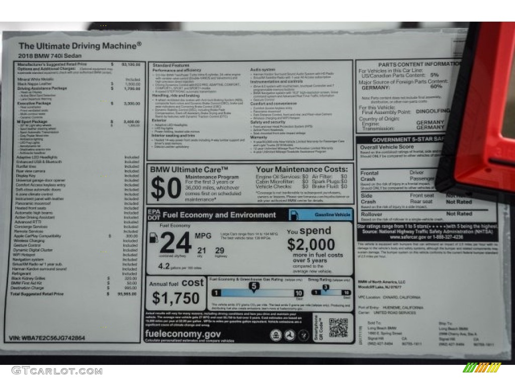 2018 7 Series 740i Sedan - Mineral White Metallic / Black photo #10