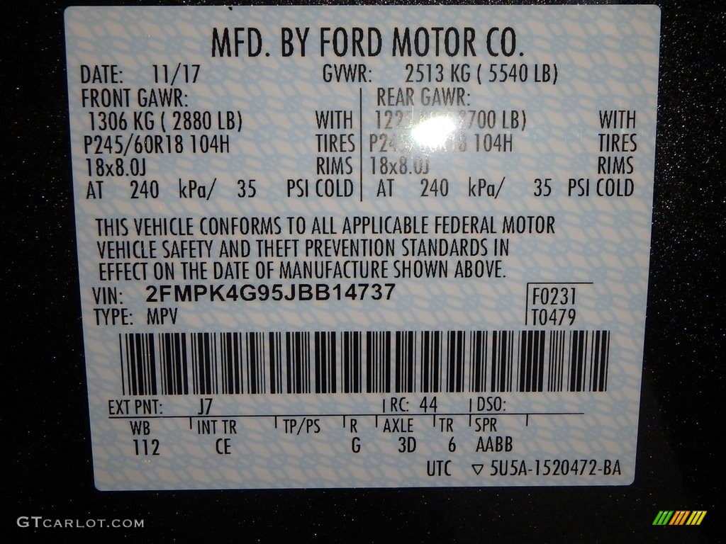 2018 Ford Edge SE AWD Color Code Photos