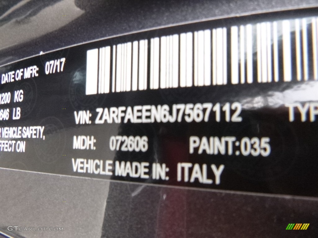 2018 Giulia Color Code 035 for Vesuvio Gray Metallic Photo #124157609