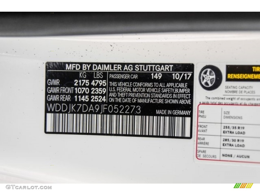 2018 SL Color Code 149 for Polar White Photo #124167110