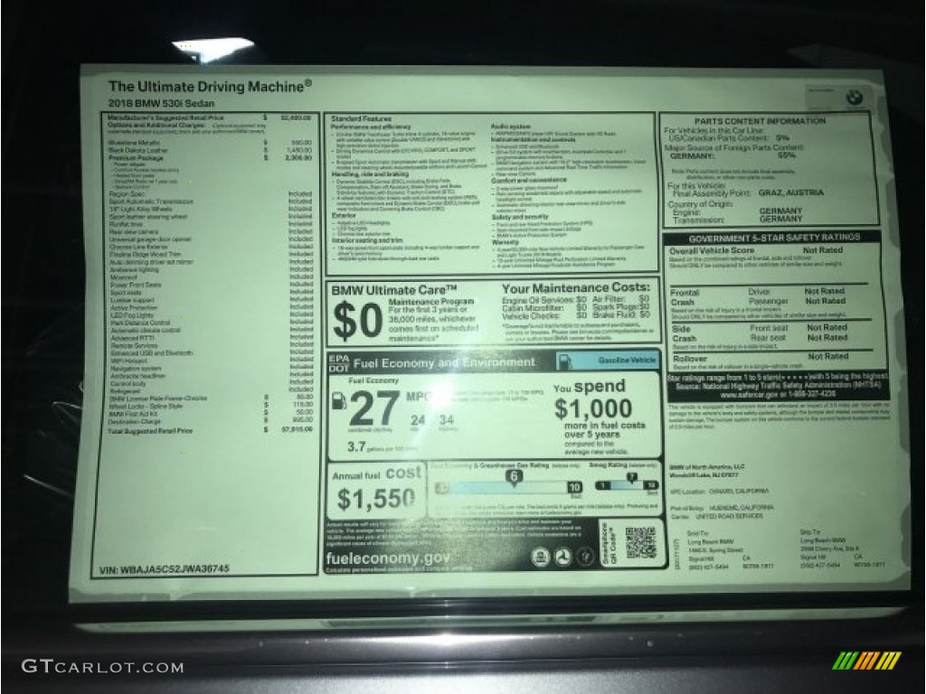 2018 5 Series 530i Sedan - Bluestone Metallic / Black photo #10