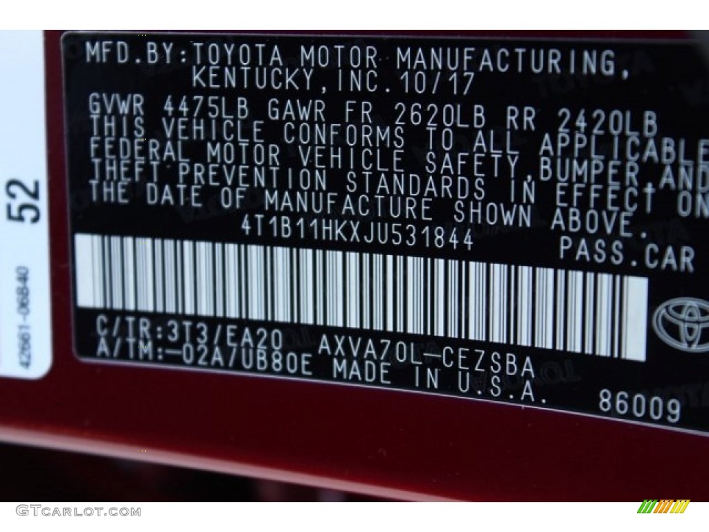 2018 Camry SE - Ruby Flare Pearl / Black photo #31