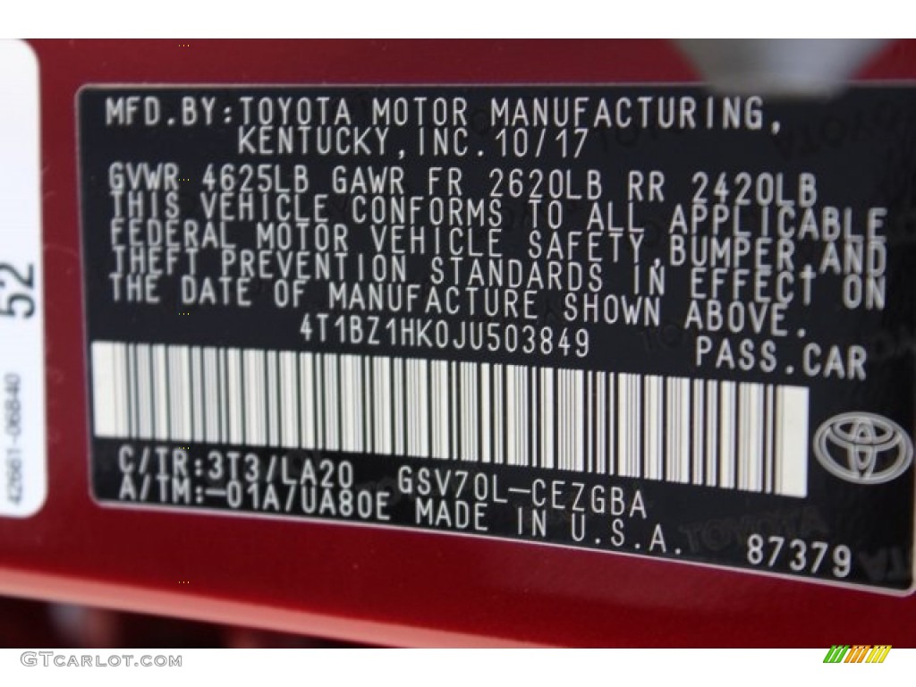 2018 Camry XLE V6 - Ruby Flare Pearl / Black photo #34